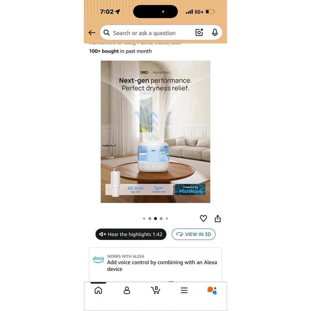 4L Smart Humidifiers for Bedroom, Quiet Supersized Cool Mist Ultrasonic Humid...
